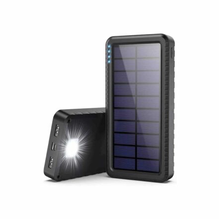 Chargeur Batterie Externe Solaire - LUNAVO - 15000mAh - 2 Ports USB - LED SOS - IP67 - Téléphonie