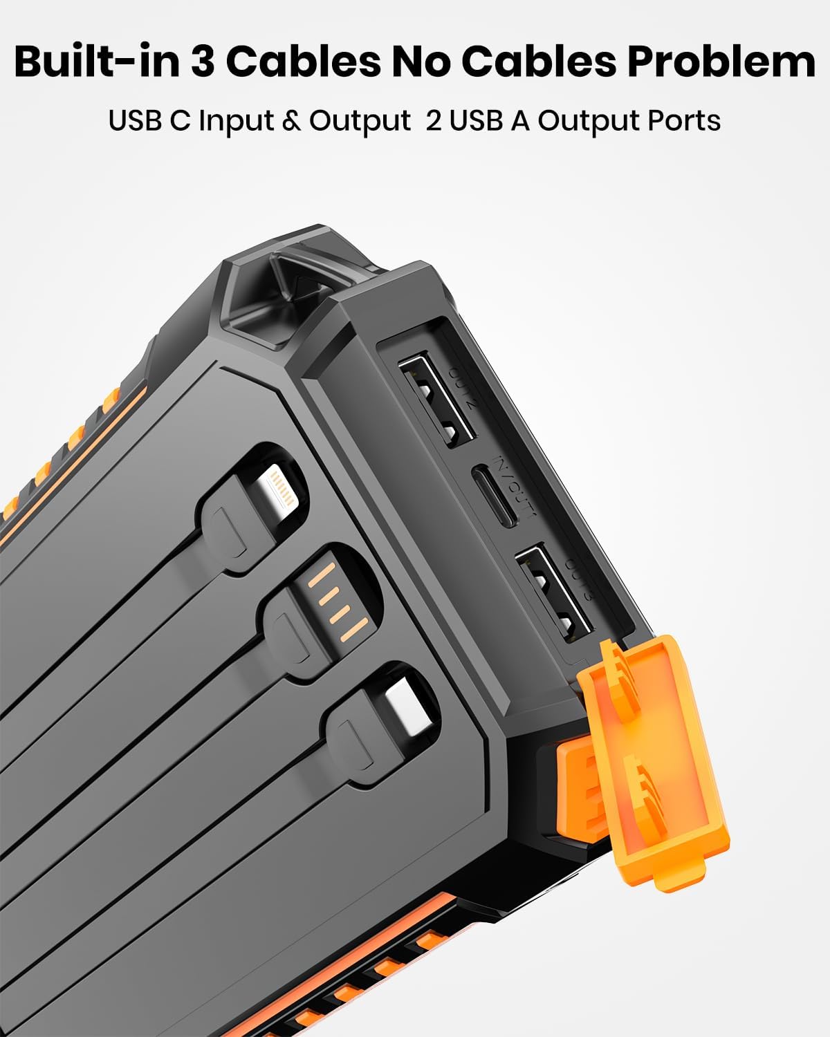 Batterie Externe Solaire 56800 MAh Avec 4 Câbles Intégrés - Charge Sans Fil 15W, 6 Sorties, Lampe LED, Boussole - Pour Camping, Voyage