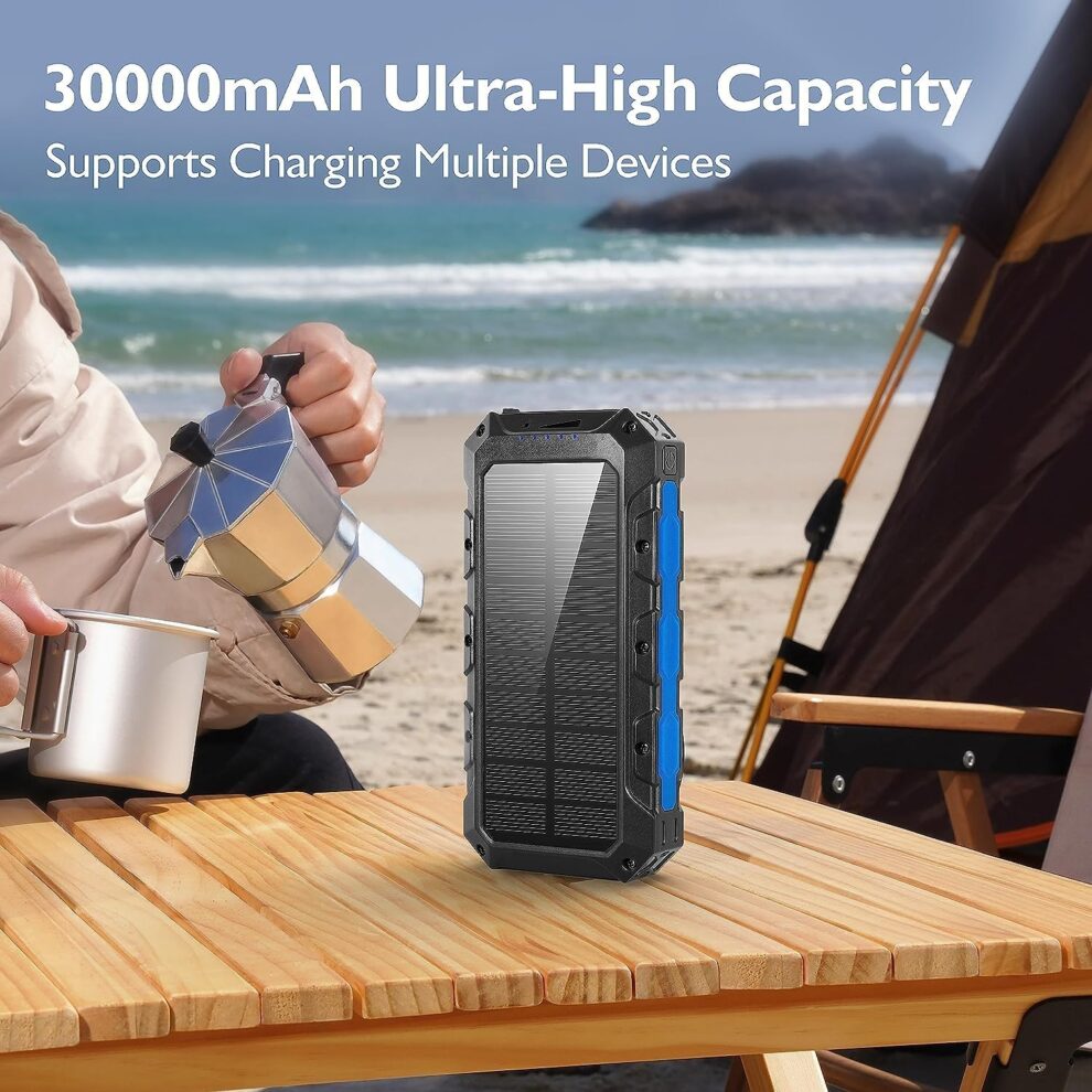 Power Bank 26800 Mah, Batterie Externe Solaire Sans Fil Avec 4 Câbles