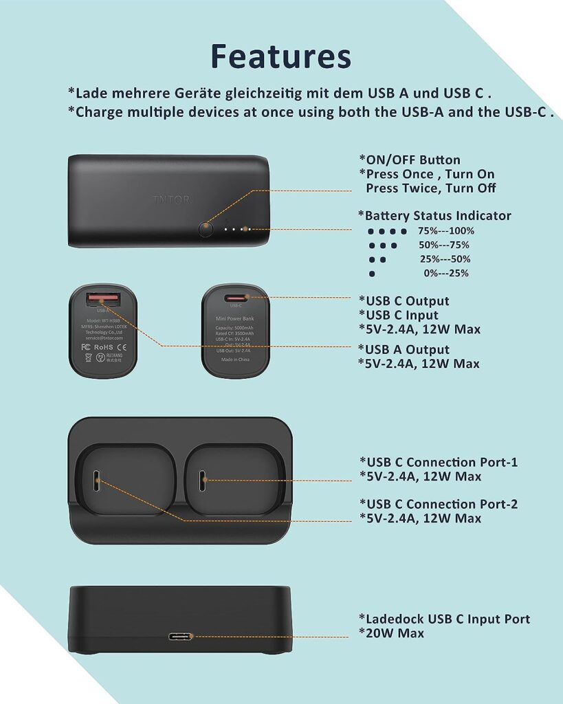 Batterie externe PowerBank avec Câble 10.000mAh PD+QC3.0 Noir Xssive XSS-PB26
