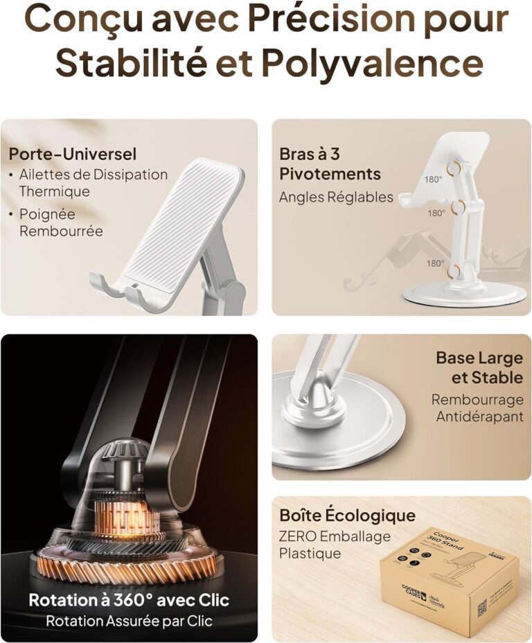 Support De Bureau Pour Téléphone IPhone, Photo Video Live Youtube Instagram Facebook Tiktok Fiche Technique Et Prix Au Maroc