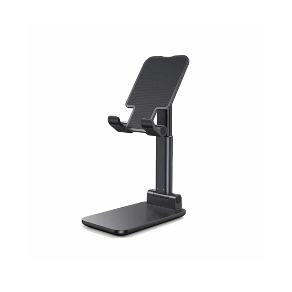 Support Téléphone Bureau En Aluminium Réglable – Pliable, Angle 360°, Trou Pour Câble – Compatible Smartphones Et Petites Tablettes