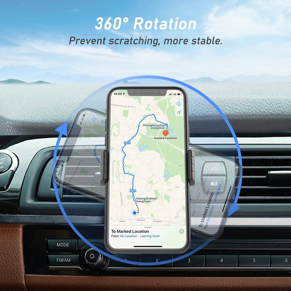 Support Téléphone Voiture Hoppac - Fixation Grille Aération - 360° Rotatif - Bouton Libération Rapide