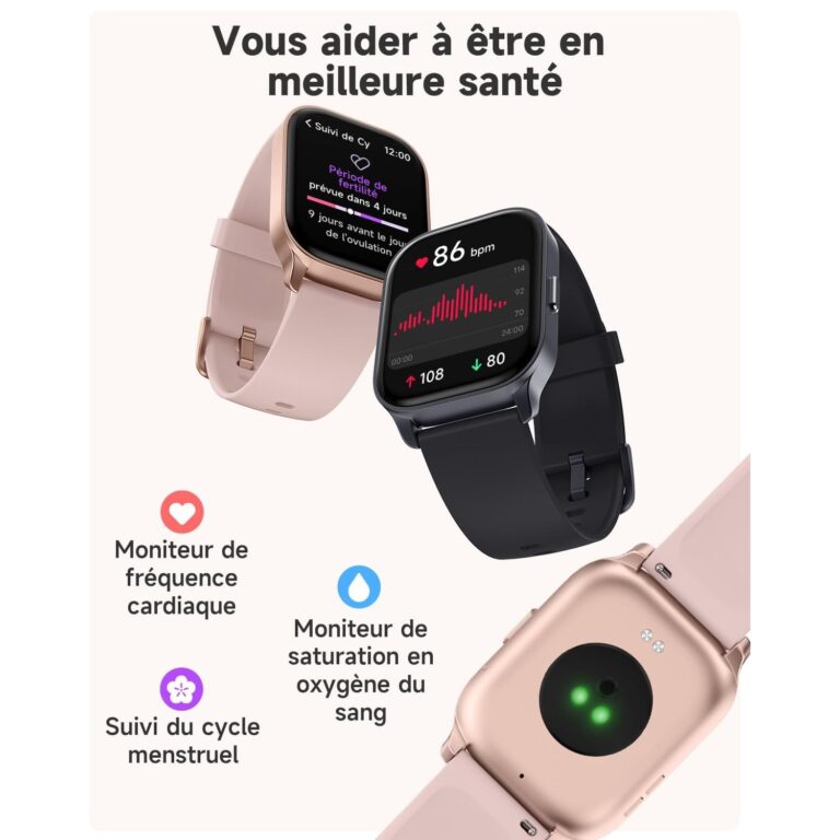Montre Connectée Watchily SmartLady Shiny Rose - Appels, Notifications, Santé - Autonomie 10 Jours - IP68 - 7
