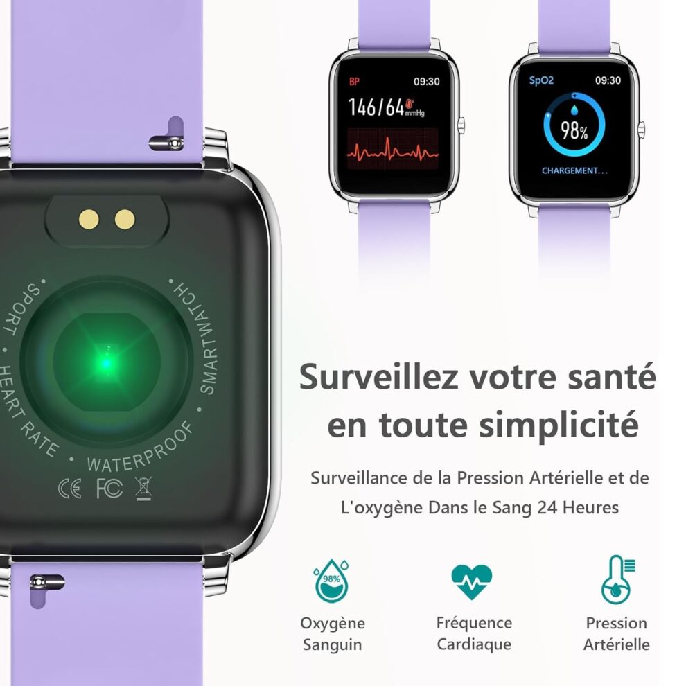Montre connectée Smartwatch T45 4G pour enfant avec cordon, bracelet en silicone et bracelet tressé, Violet - Téléphonie
