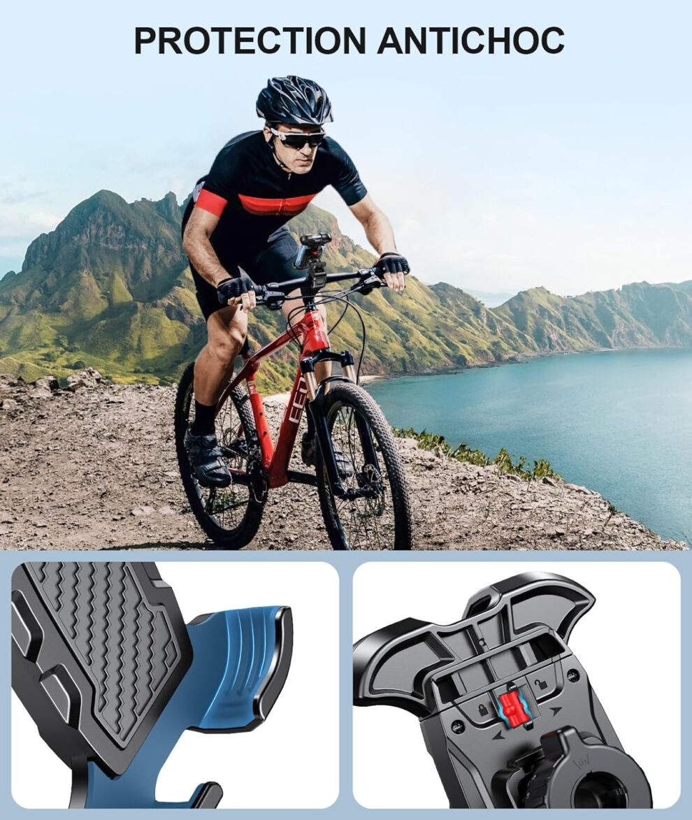 Support Téléphone Vélo/moto ZLLkeji – Anti-vibration, Fixation Rapide, Rotation 360°, Crochet 5kg – Compatible 4.7-7.2 Pouces, Rose