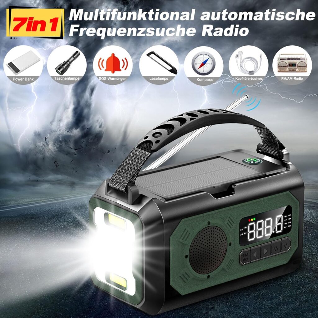 Solaire Radio Manivelle AM-FM, Radio Portable Rechargeable, Radio Survie avec Lampe Poche LED Solaire Radio Manivelle AM-FM, Radio Portable Rechargeable, Radio Survie avec Lampe Poche LED