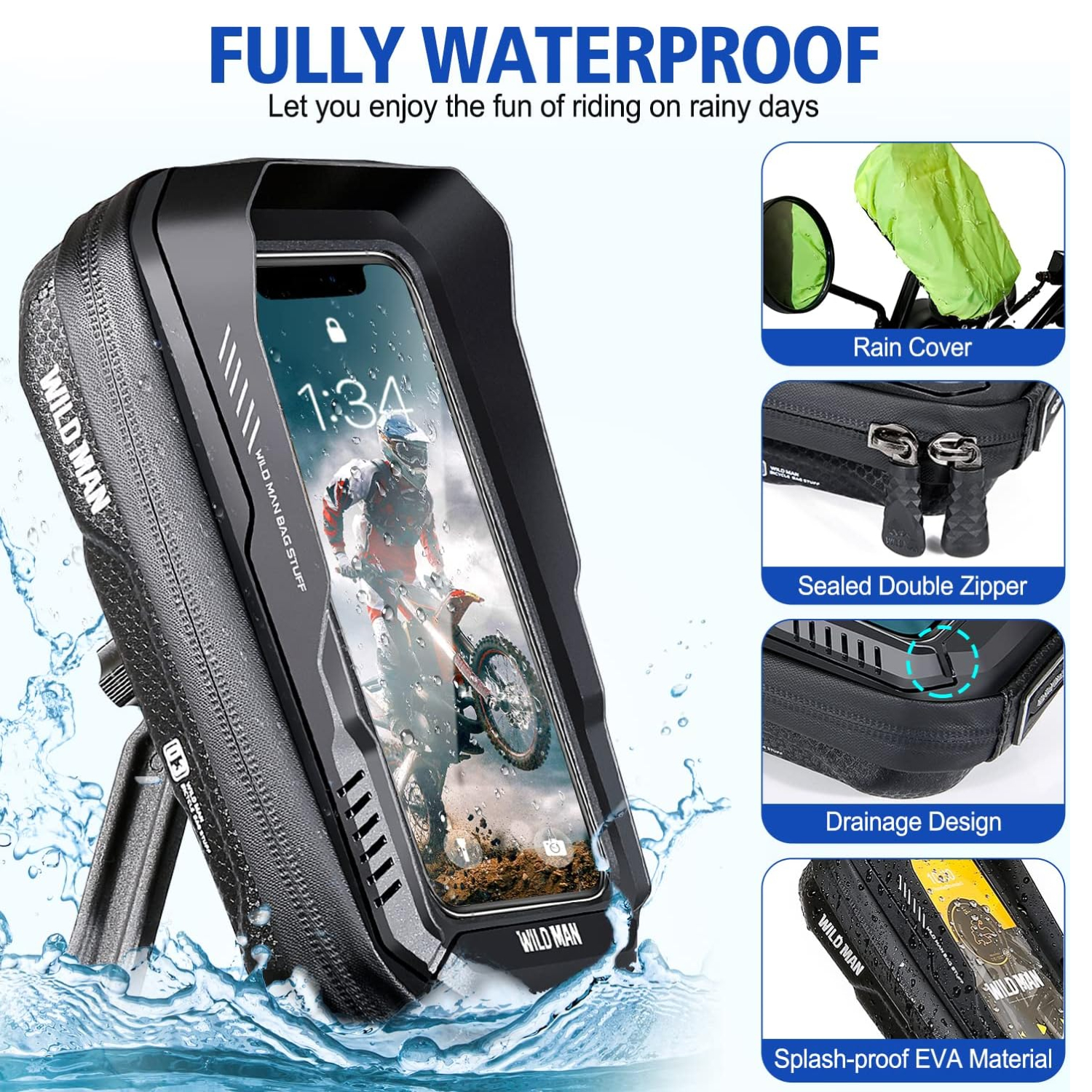 Support Téléphone étanche Pour Guidon Moto/vélo - Compatible Smartphones 5,5 à 6,8" - Guidon 22-32 Mm - Rotation 360°, Port De Charge
