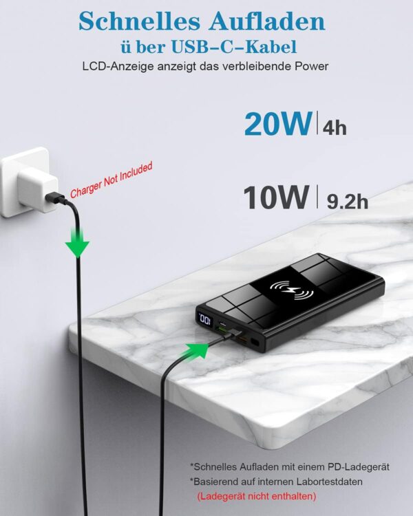 Powerbank Solaire 56800 MAh 65W - 4 Ports + 4 Câbles Inclus - Lampe LED - Résistant étanche - Pour Camping, Randonnée