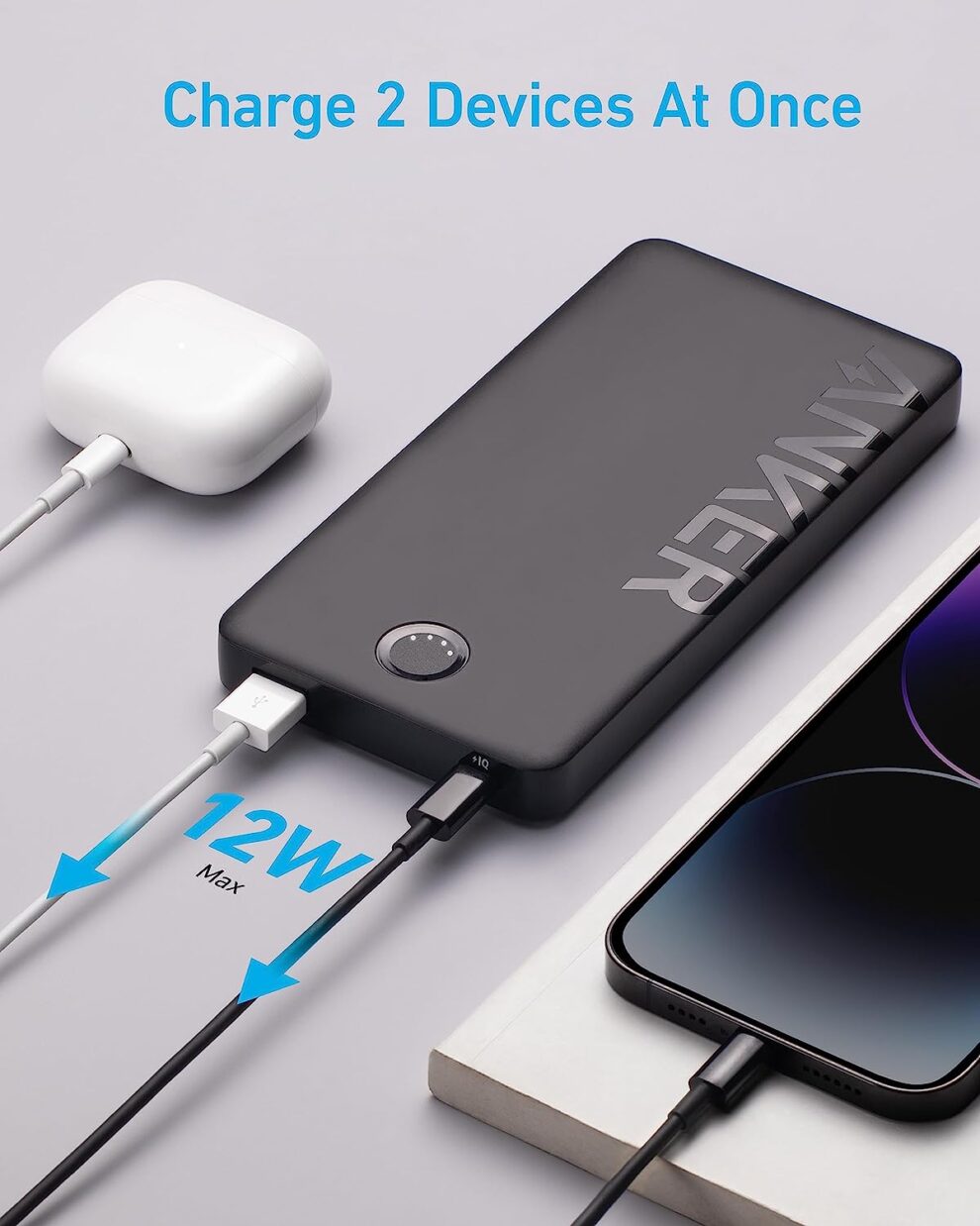 Wonder Power Batterie Externe 10000 MAh - Charge Rapide 22.5W - Écran LED - Double Port USB-C/USB-A - Ultra Compacte Et Légère